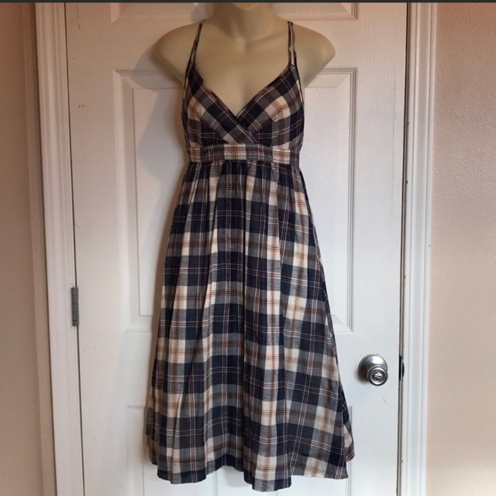 J. Crew Plaid Midi Dress in Navy and Cream